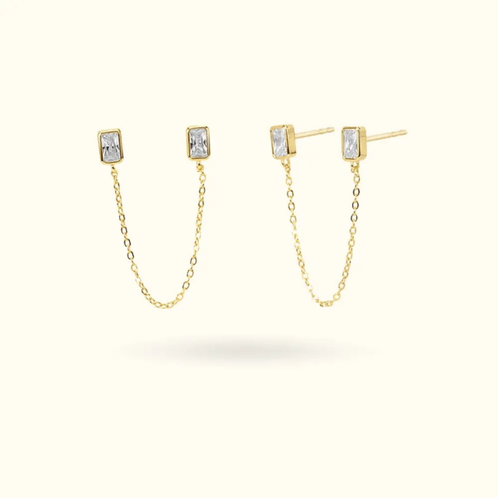 Double Baguette Chain Studs