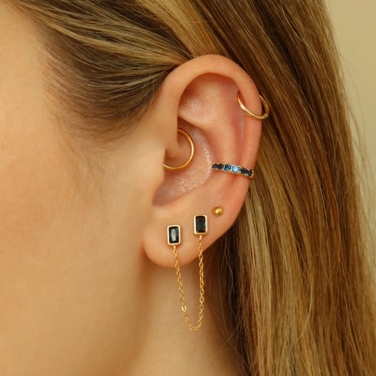 Double Baguette Chain Studs
