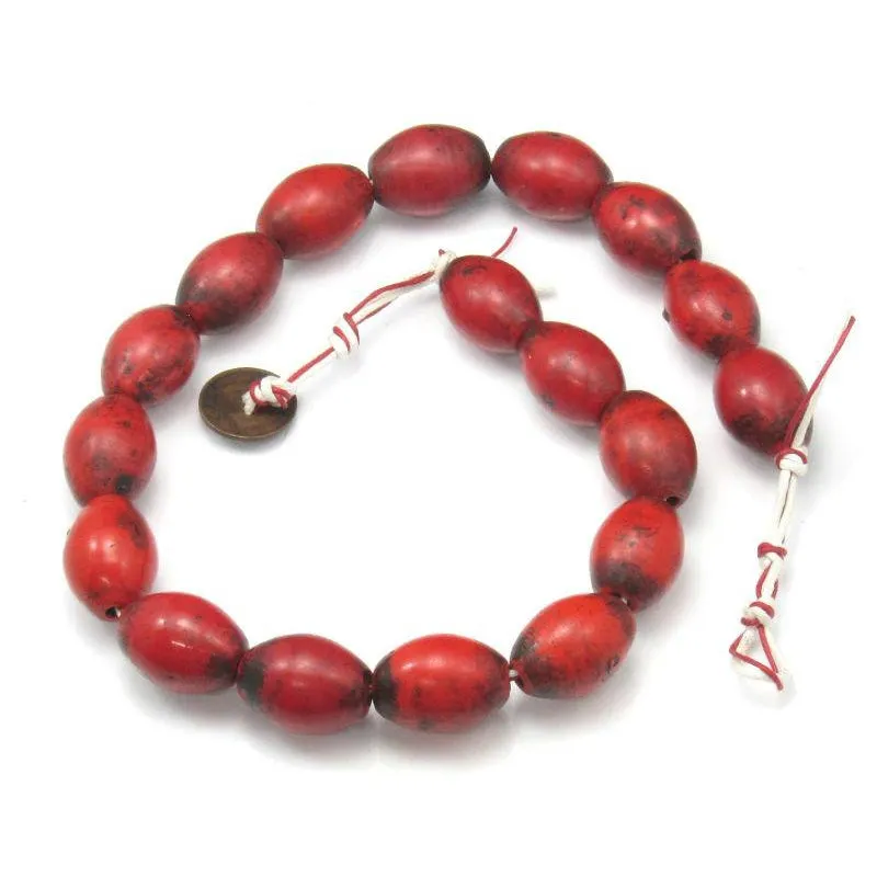 Early 20th C. Chinese Hand Wound Glass Trade Bead Necklace Red Coral Color