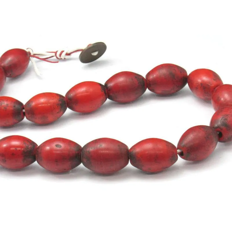 Early 20th C. Chinese Hand Wound Glass Trade Bead Necklace Red Coral Color