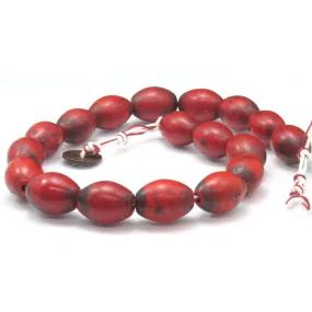 Early 20th C. Chinese Hand Wound Glass Trade Bead Necklace Red Coral Color