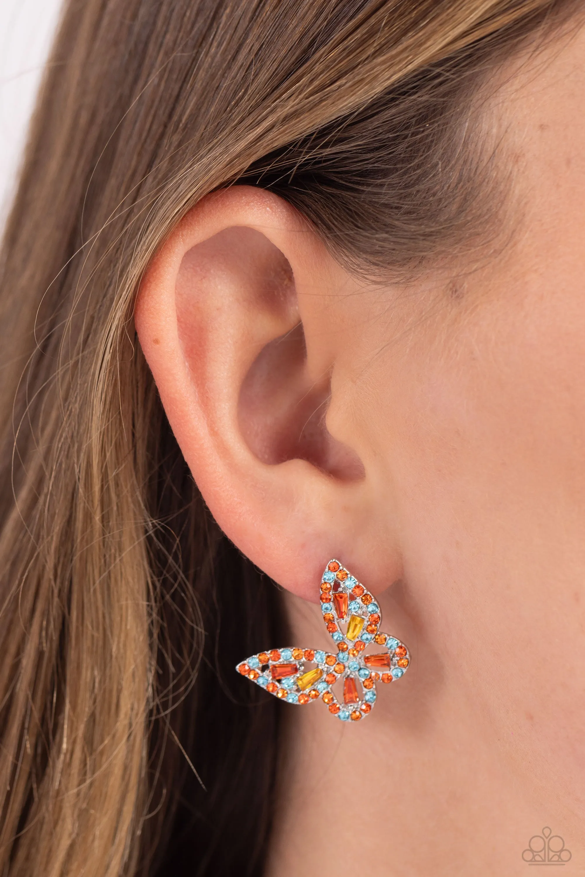 Earrings Tilted Takeoff - Orange POST Butterfly E3020