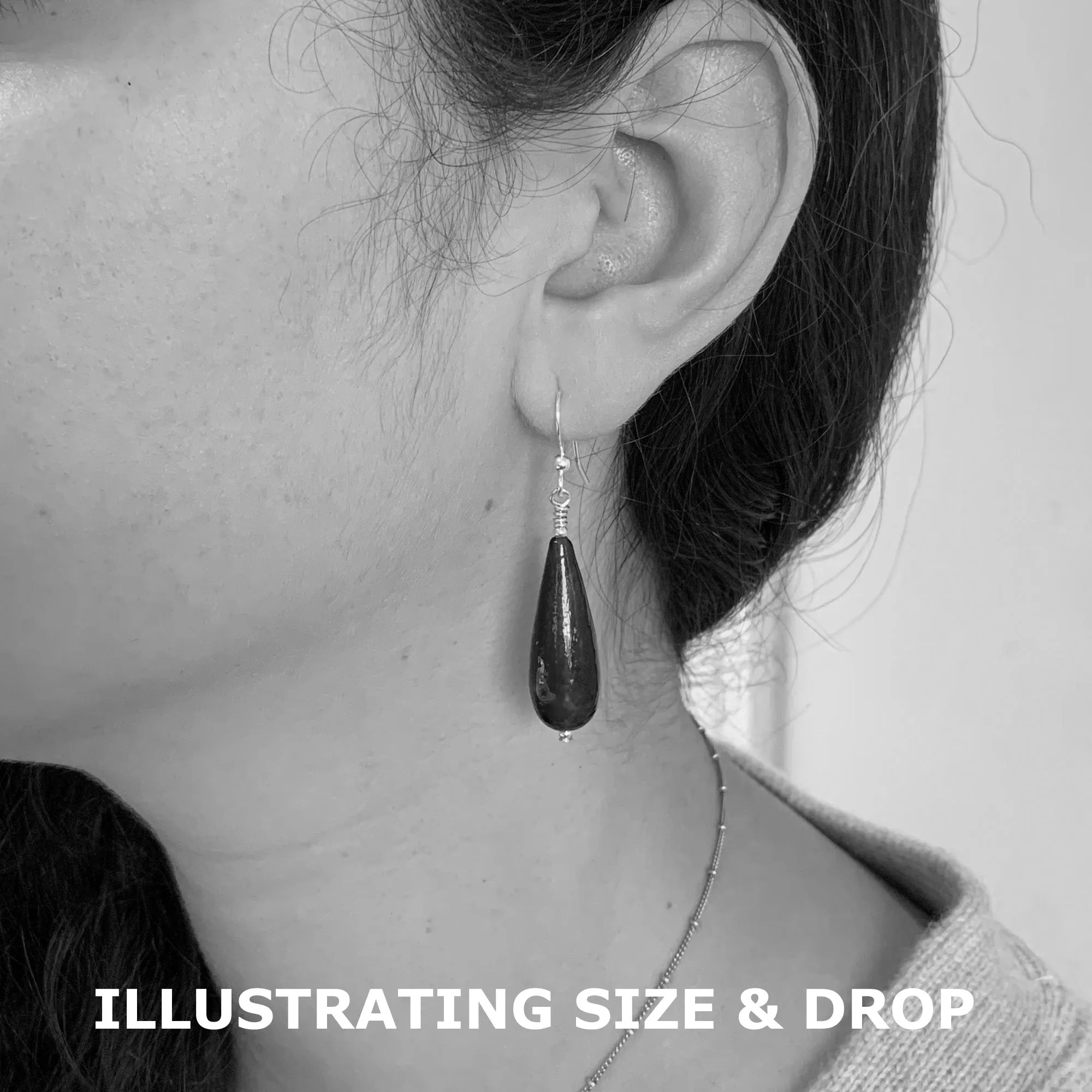 Earrings with turquoise (blue) Murano glass long pear drops on silver or gold hooks