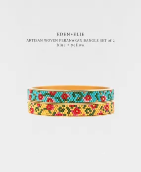 EDEN   ELIE Modern Peranakan gold narrow bangles set of 2 - blue   yellow