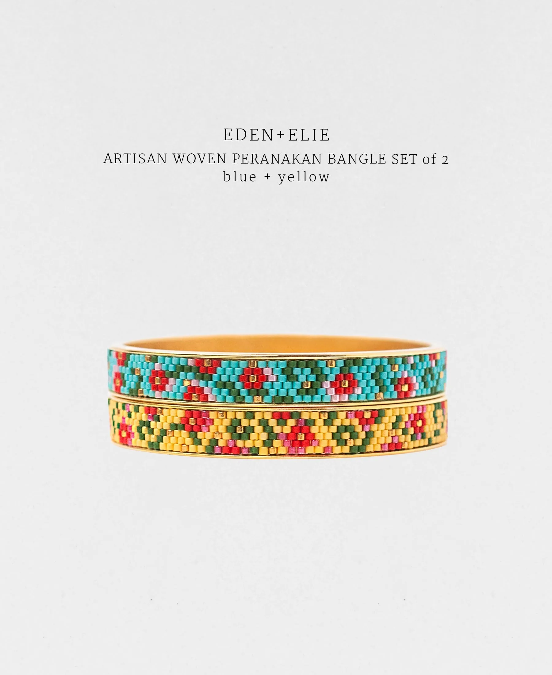 EDEN   ELIE Modern Peranakan gold narrow bangles set of 2 - blue   yellow