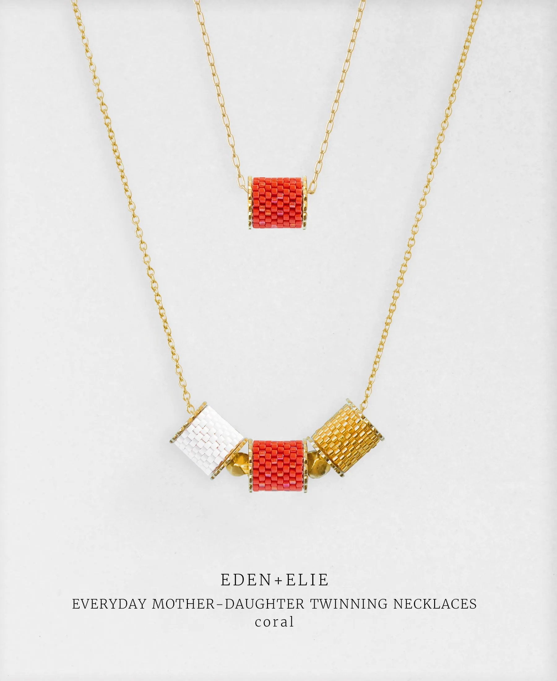 EDEN   ELIE Mother-Daughter twinning necklaces set - coral red