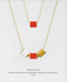 EDEN   ELIE Mother-Daughter twinning necklaces set - coral red