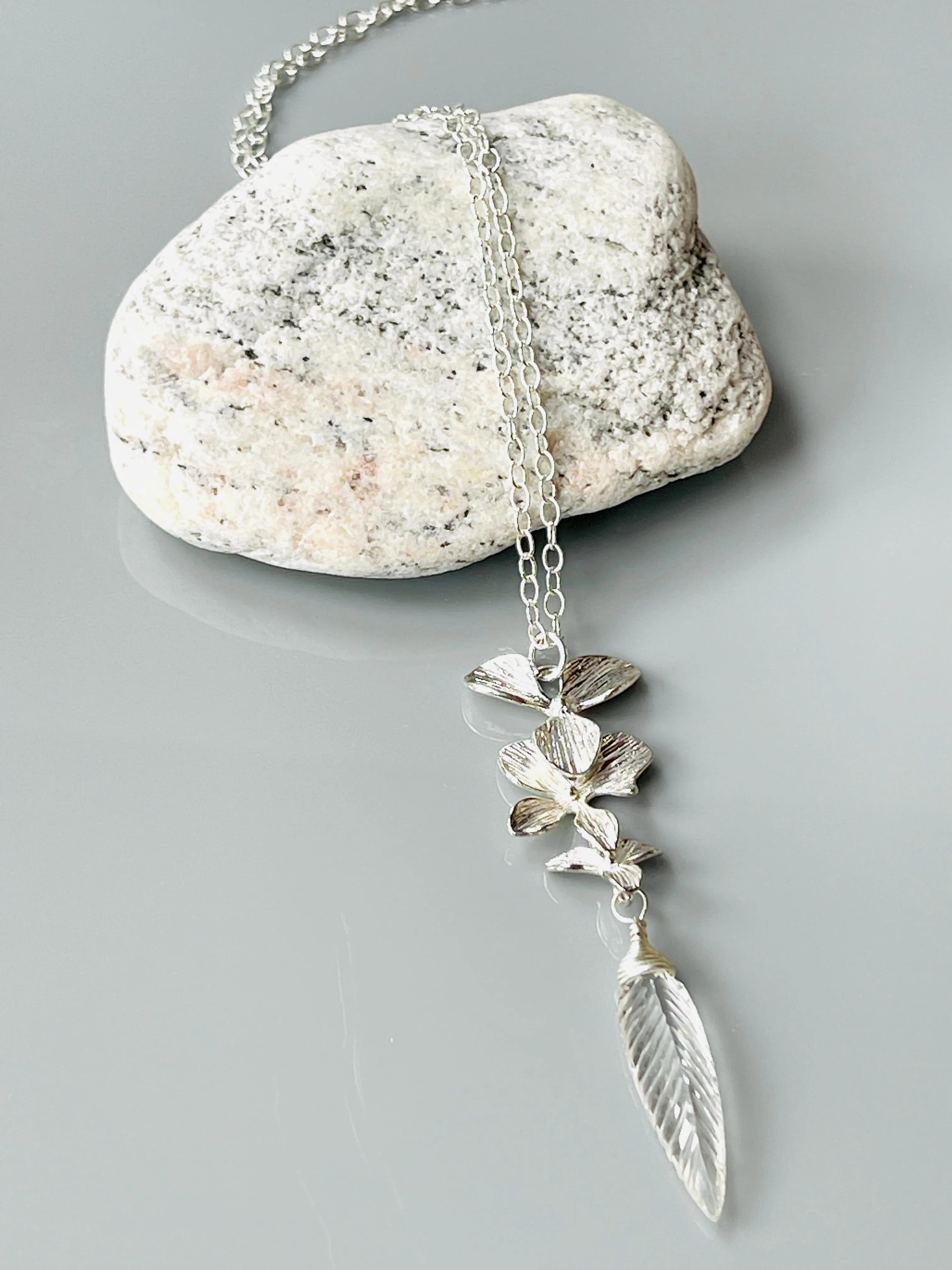 Elegant Silver Marquis Quartz Orchid necklace