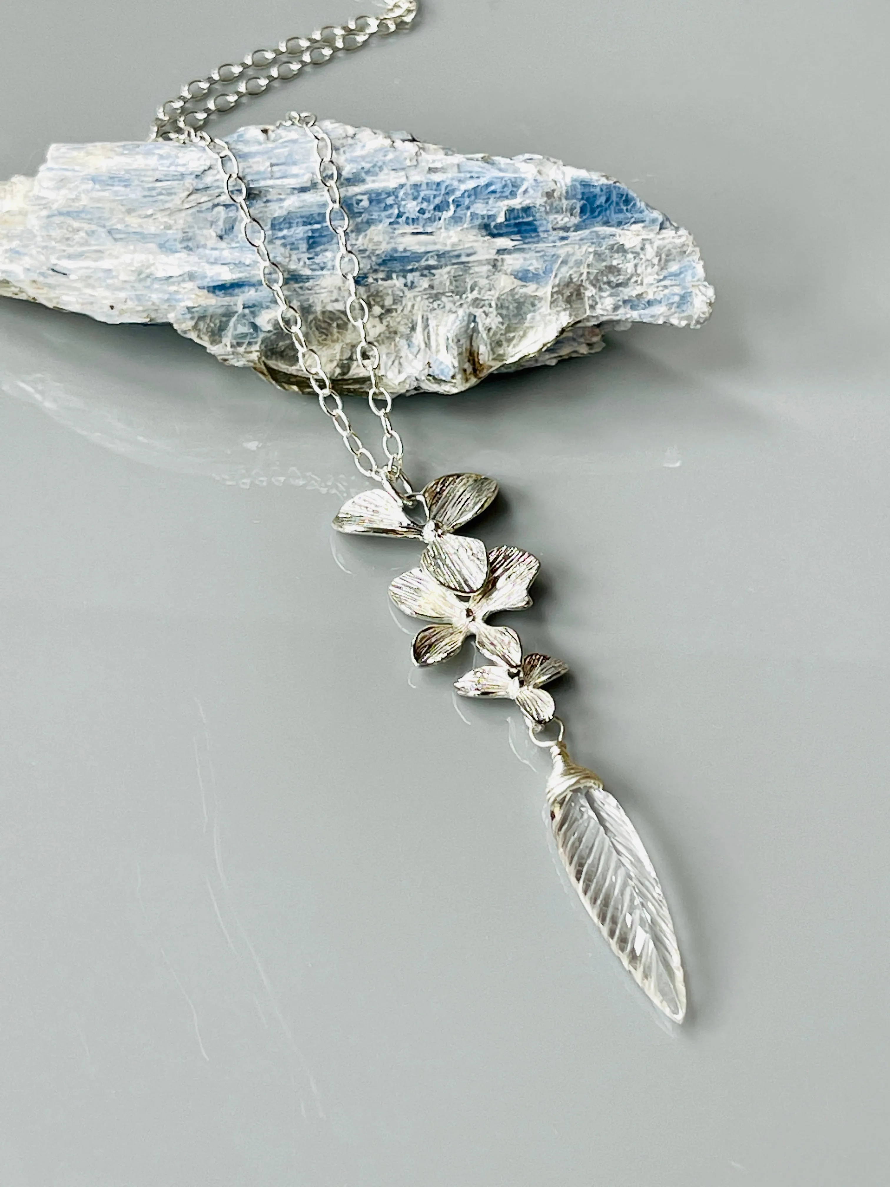Elegant Silver Marquis Quartz Orchid necklace
