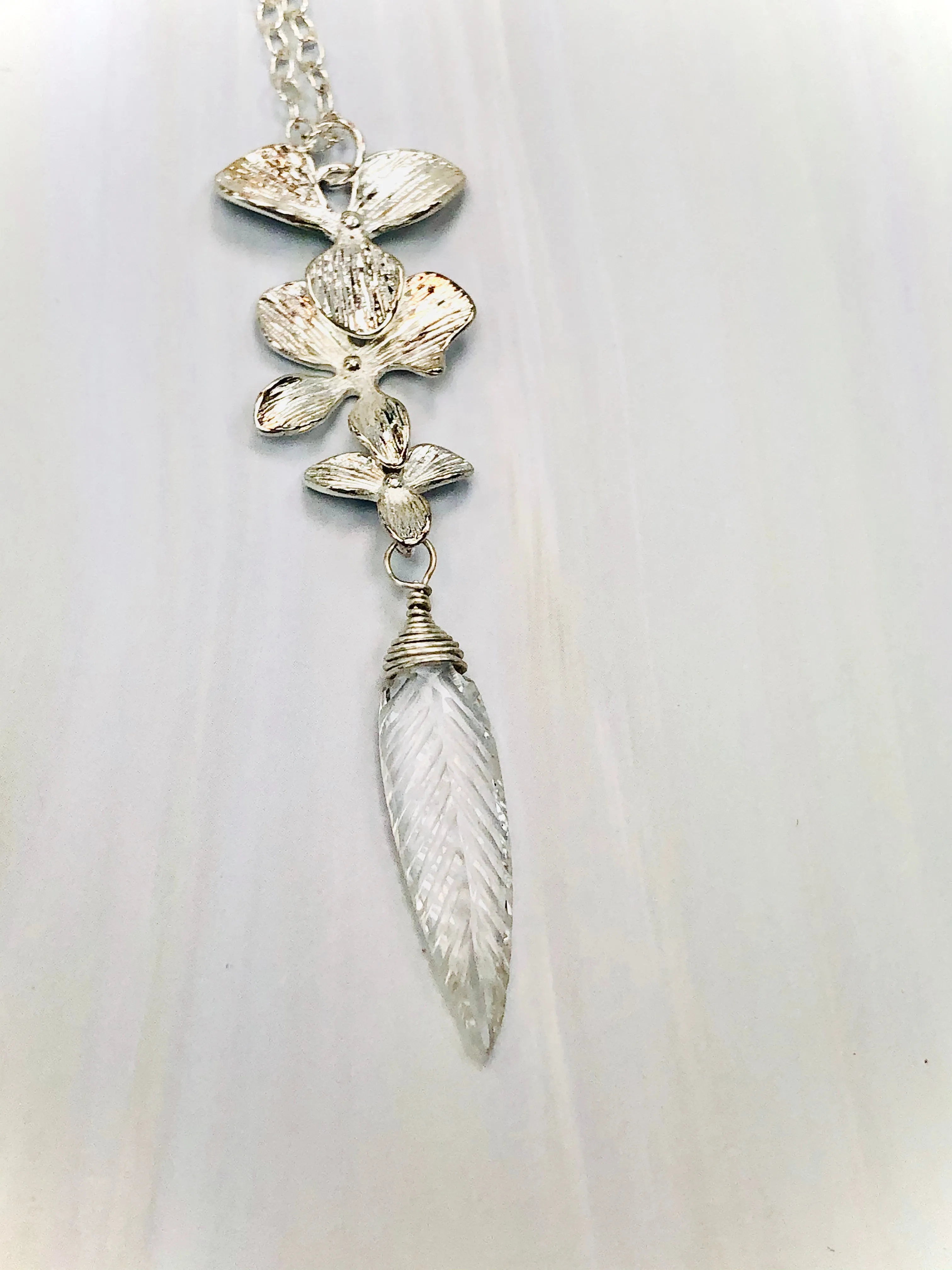 Elegant Silver Marquis Quartz Orchid necklace