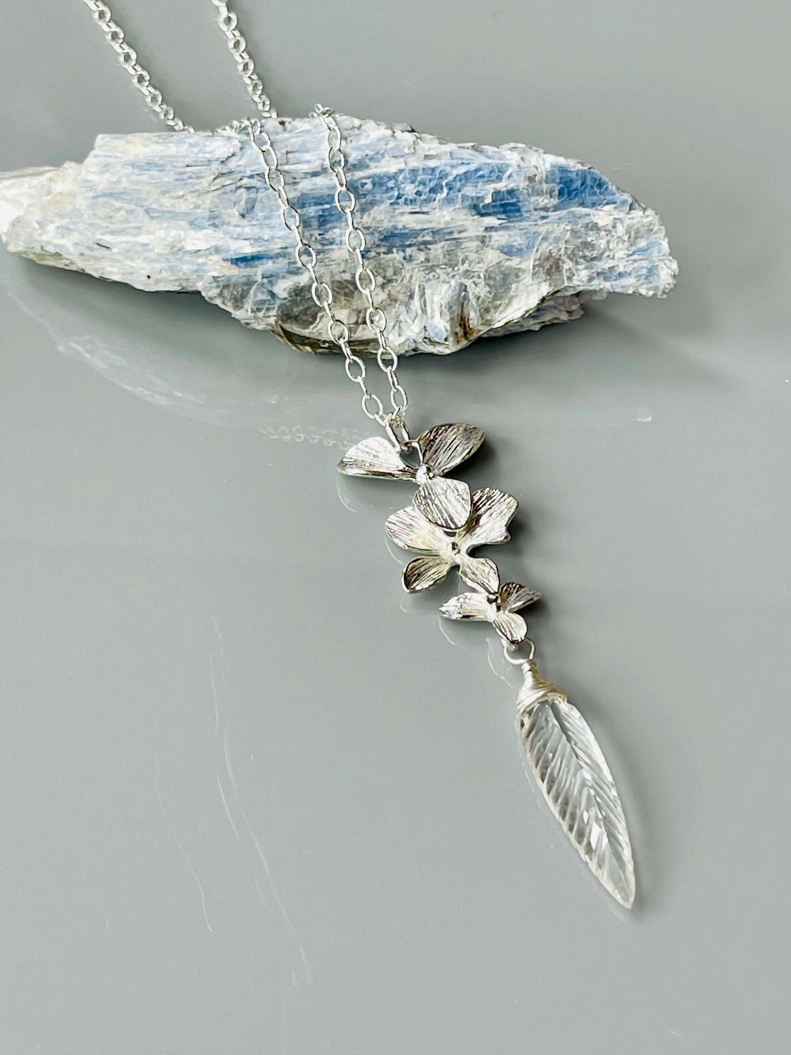 Elegant Silver Marquis Quartz Orchid necklace