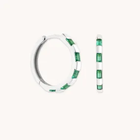 Emerald Baguette Hoops in Solid White Gold