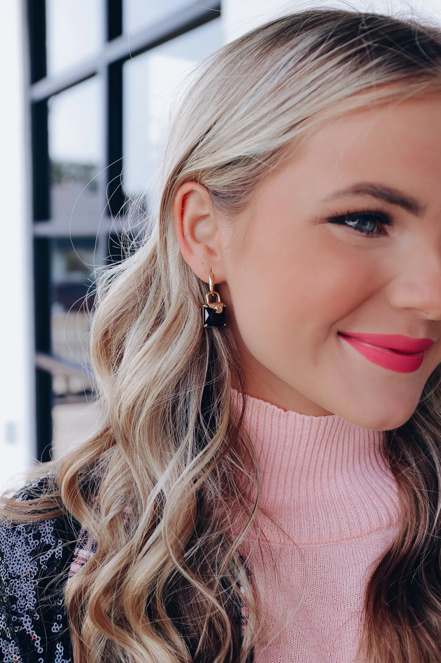 Emerald Cut Huggie Earrings - Black