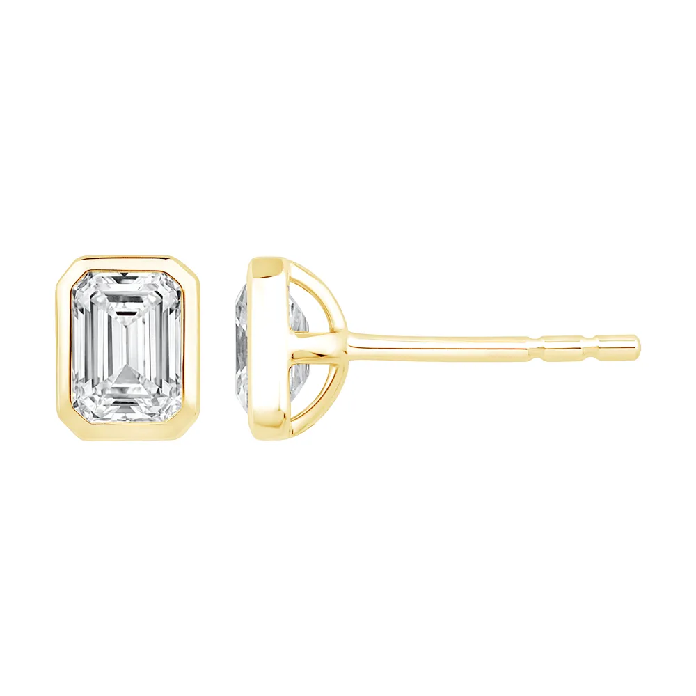 Emerald Cut Solitaire Stud Earrings with 1.00ct of Laboratory Grown Diamonds in 9ct Yellow Gold