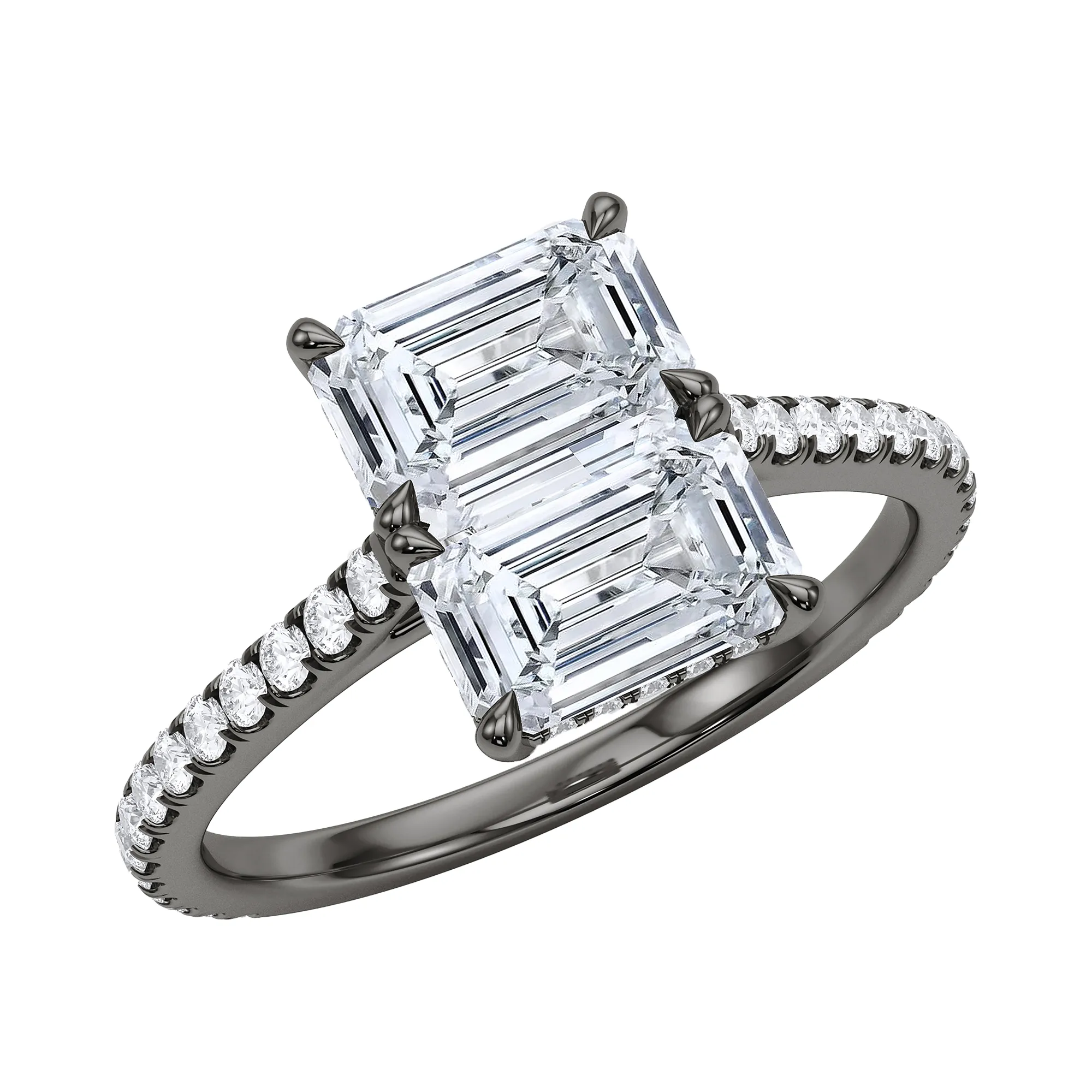 Emerald East-West Twin Pave Diamond Ring