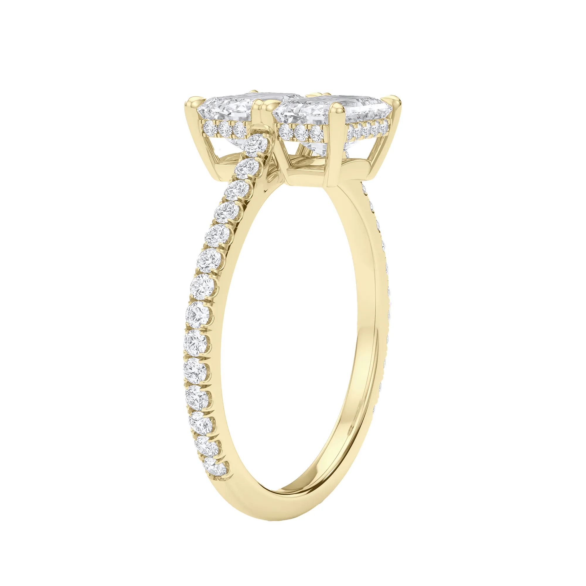 Emerald East-West Twin Pave Diamond Ring