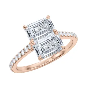 Emerald East-West Twin Pave Diamond Ring