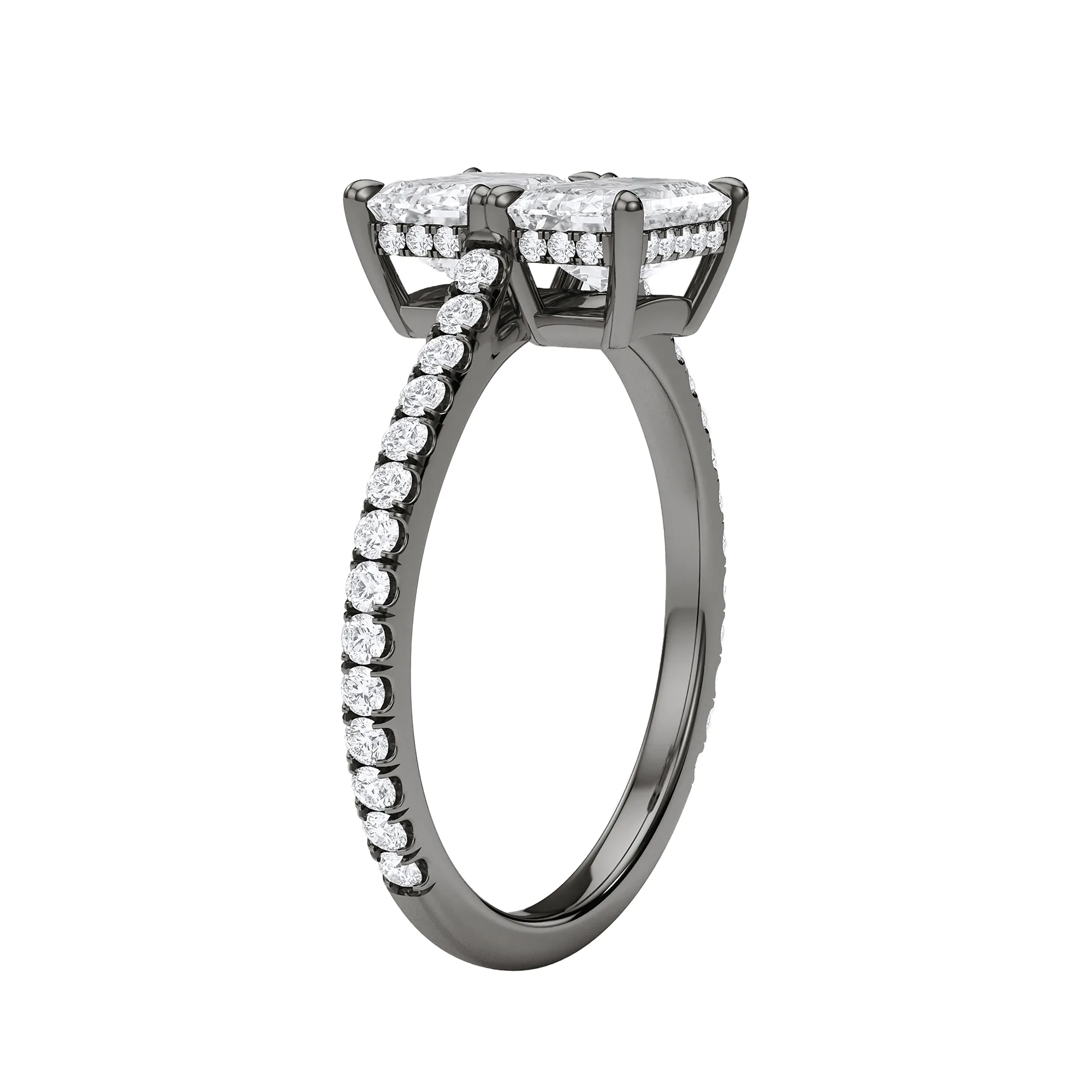 Emerald East-West Twin Pave Diamond Ring
