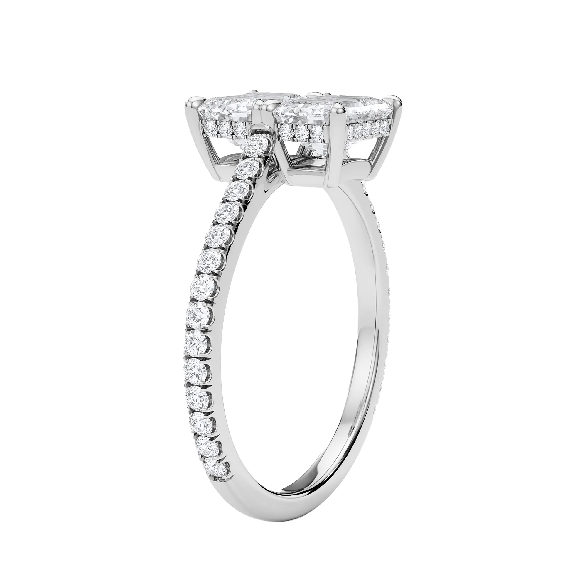 Emerald East-West Twin Pave Diamond Ring