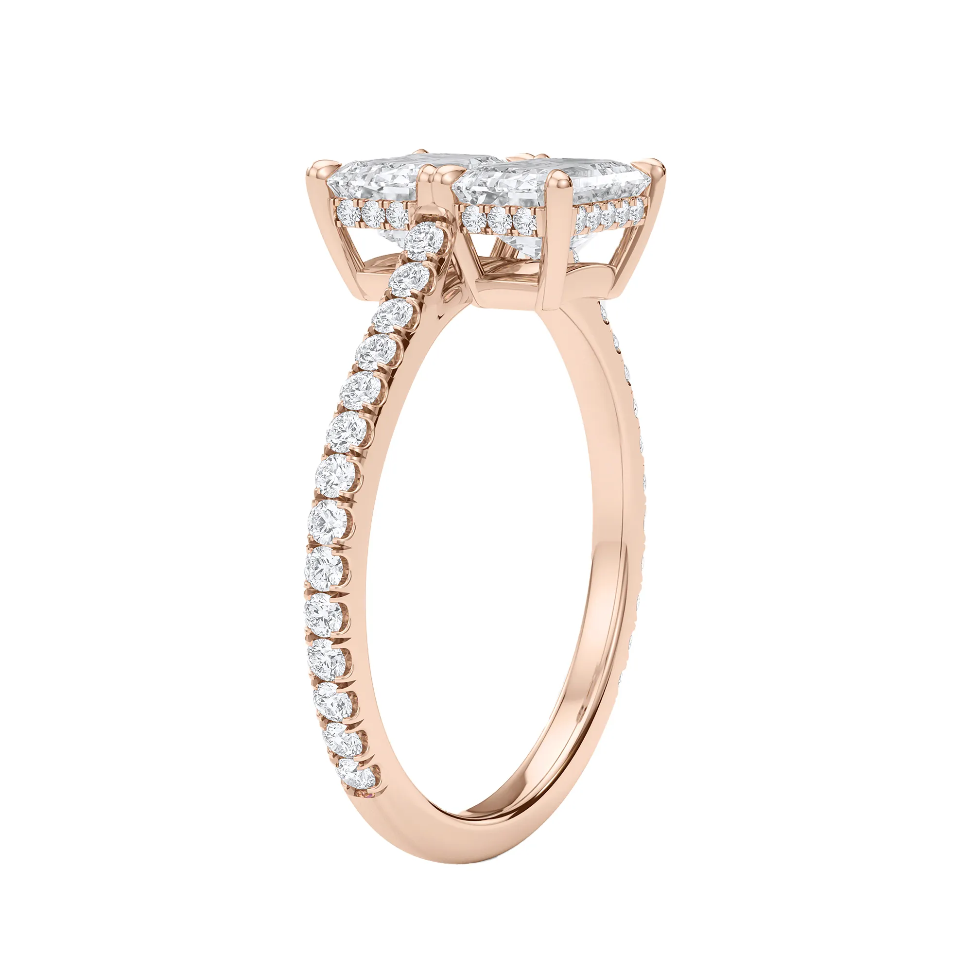 Emerald East-West Twin Pave Diamond Ring