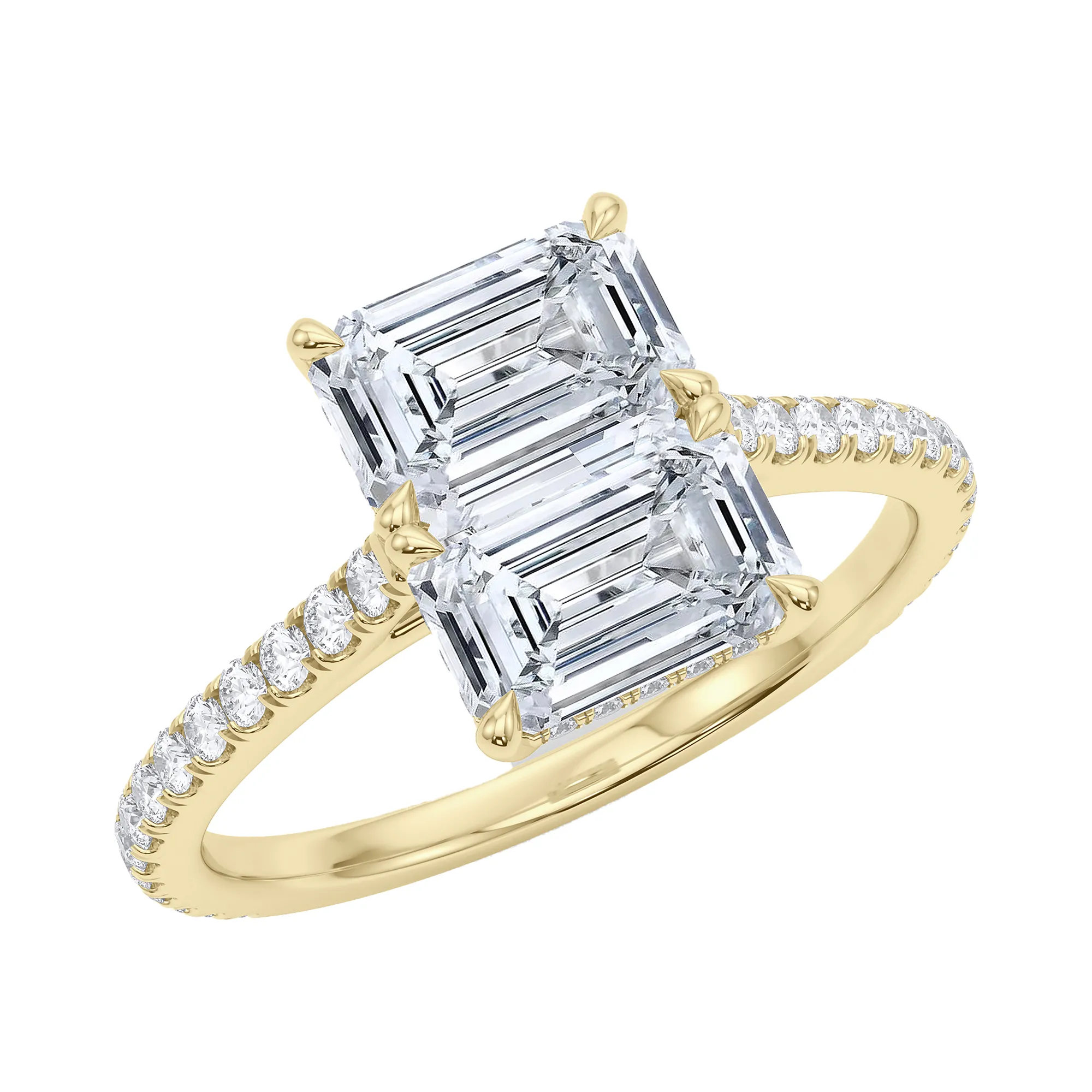 Emerald East-West Twin Pave Diamond Ring