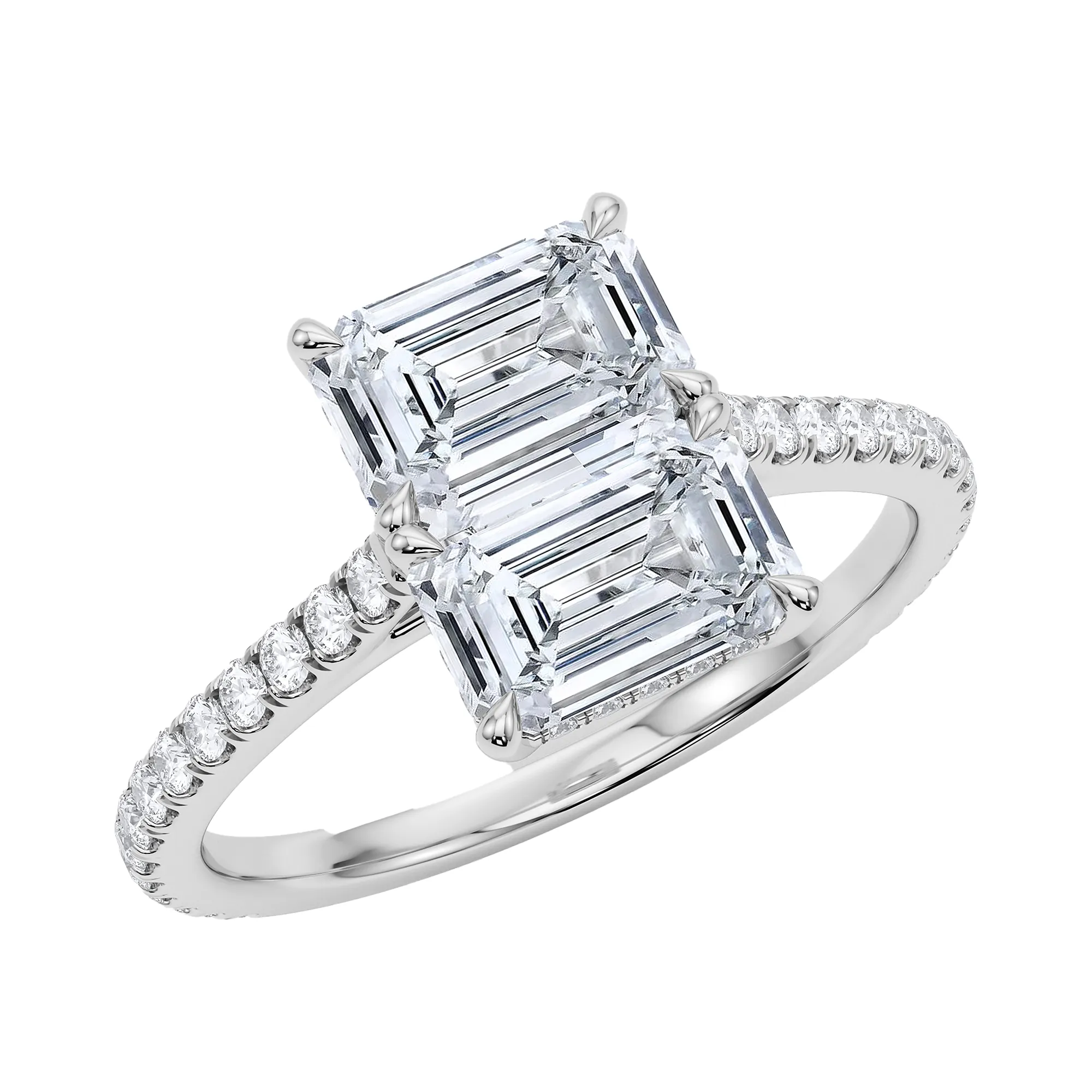 Emerald East-West Twin Pave Diamond Ring