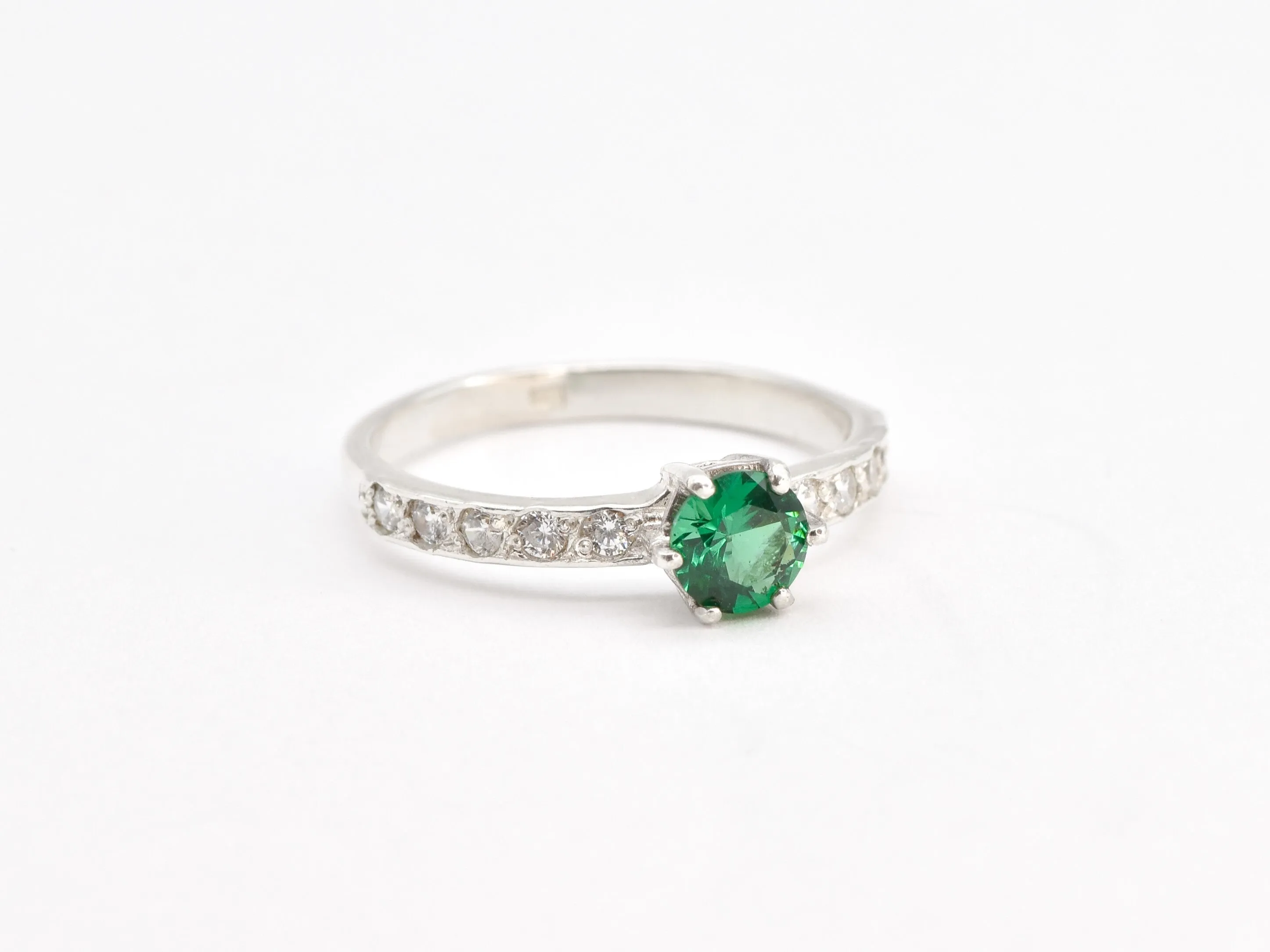 Emerald Engagement Ring - Green Diamond Ring - Classy Vintage Ring