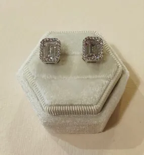 Emerald Silver Diamond Studs