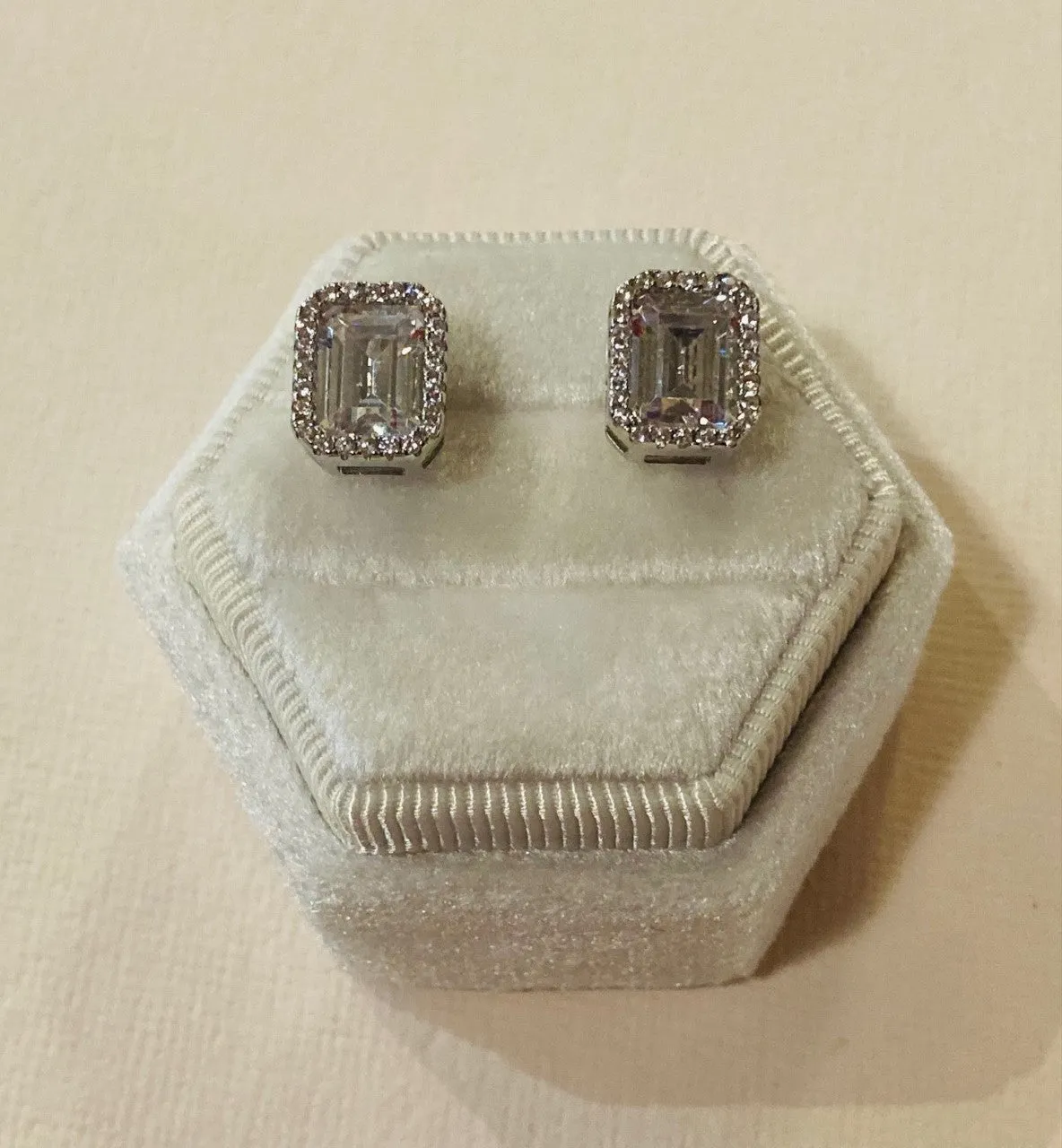 Emerald Silver Diamond Studs