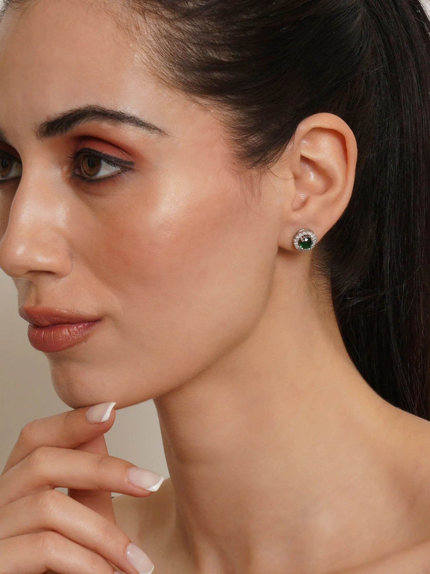Emerald Silver Stud Earrings