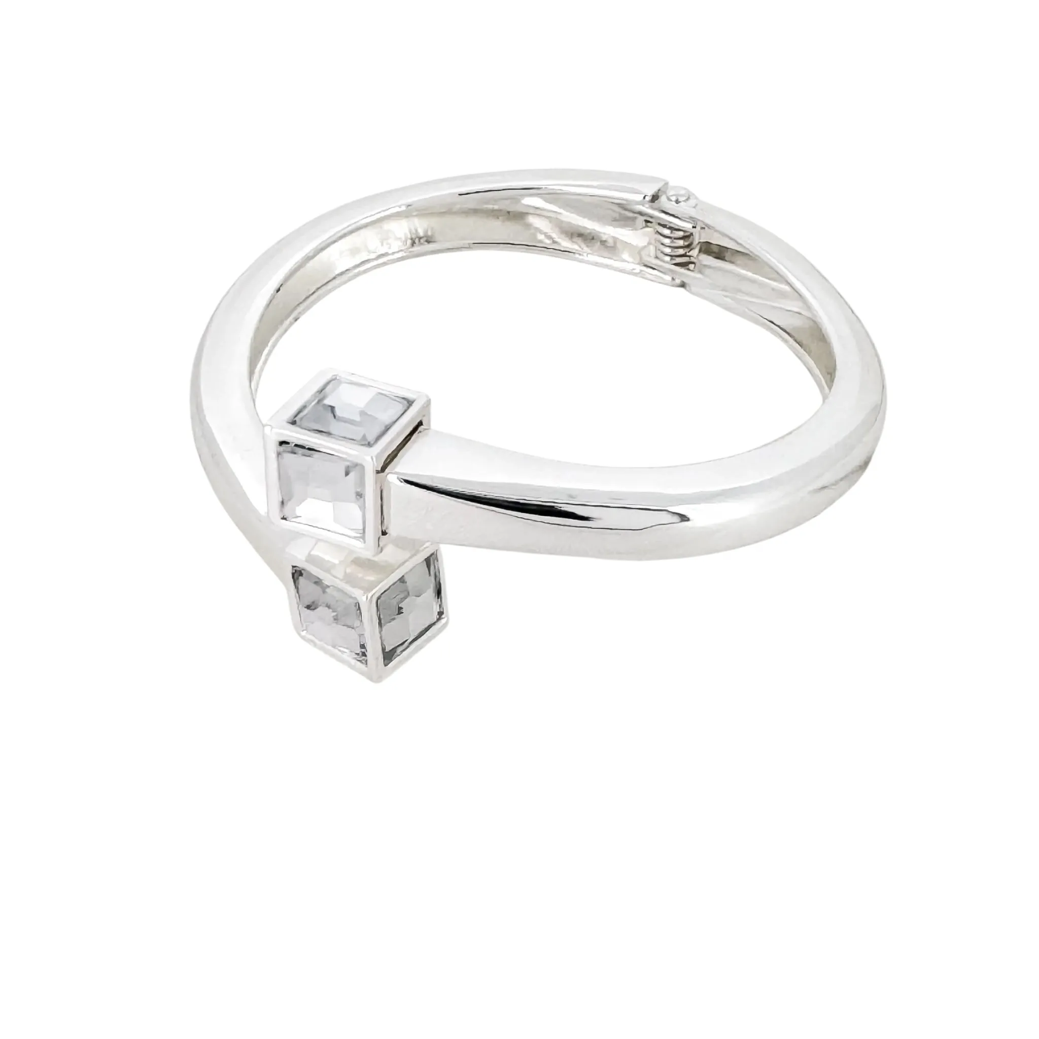 Envy Hinged Bangle with Crystal Cube Silver