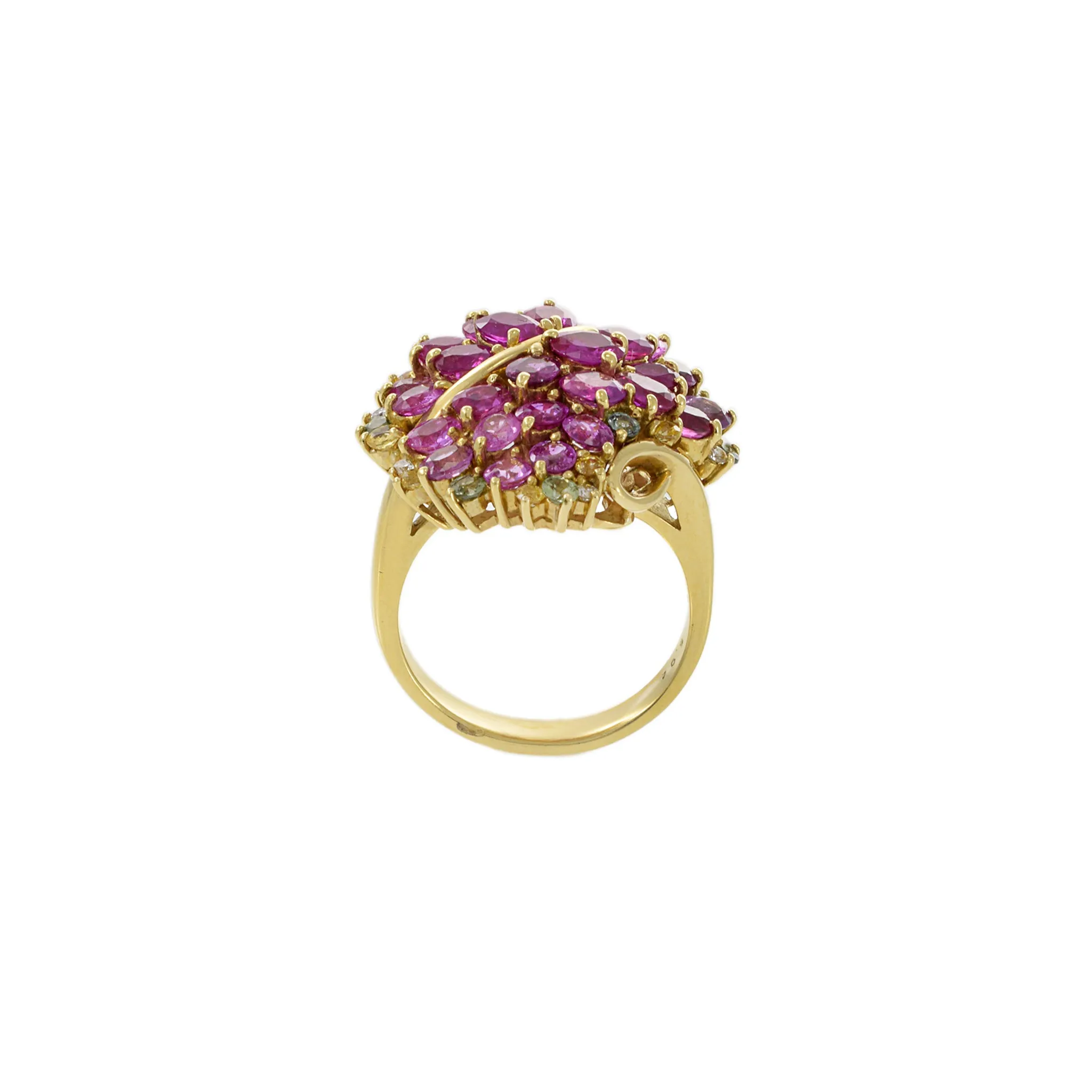 Estate 18KT Yellow Gold Pink Sapphire And Diamond Ring