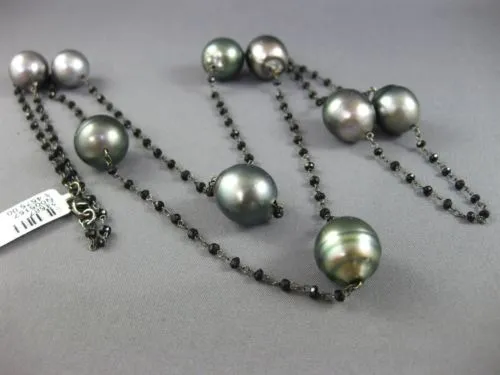 ESTATE LARGE & LONG AAA TAHITIAN PEARL & BLACK QUARTZ 14KT BLACK GOLD NECKLACE