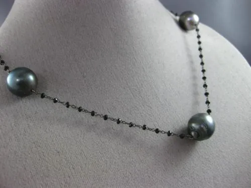 ESTATE LARGE & LONG AAA TAHITIAN PEARL & BLACK QUARTZ 14KT BLACK GOLD NECKLACE