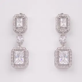 Everleigh Emerald Cut Halo Crystal Bridal Earrings