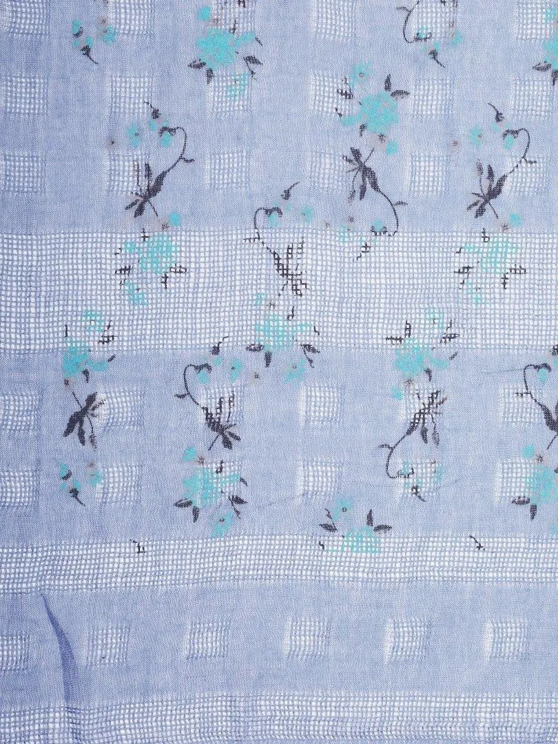 FabSeasons Blue Leaf Printed Cotton Scarf For Women & Girls