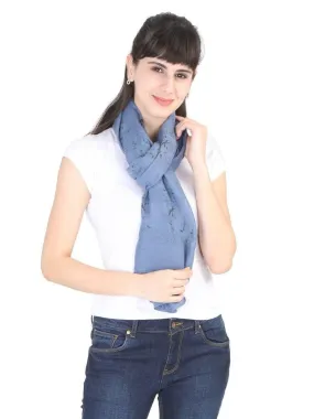 FabSeasons Blue Leaf Printed Cotton Scarf For Women & Girls