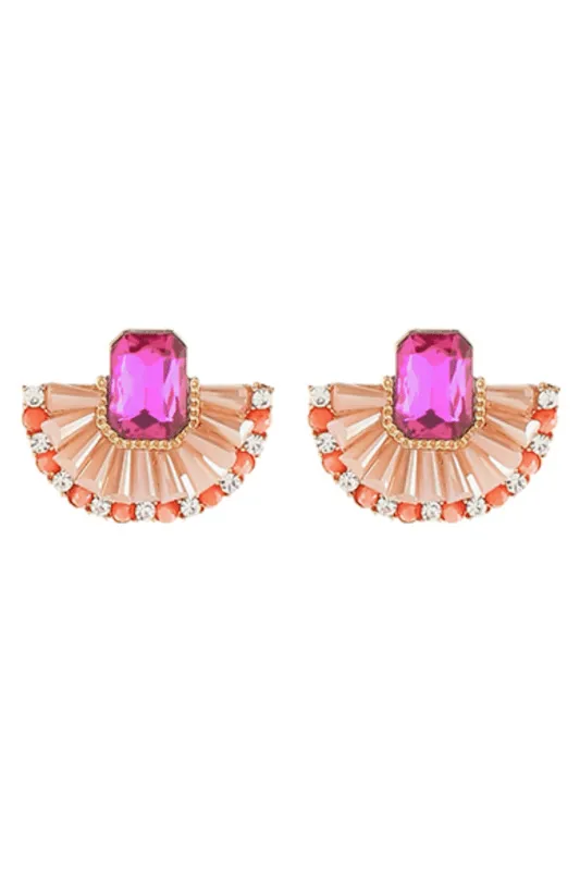 Fan Stone Earrings | Fuchsia