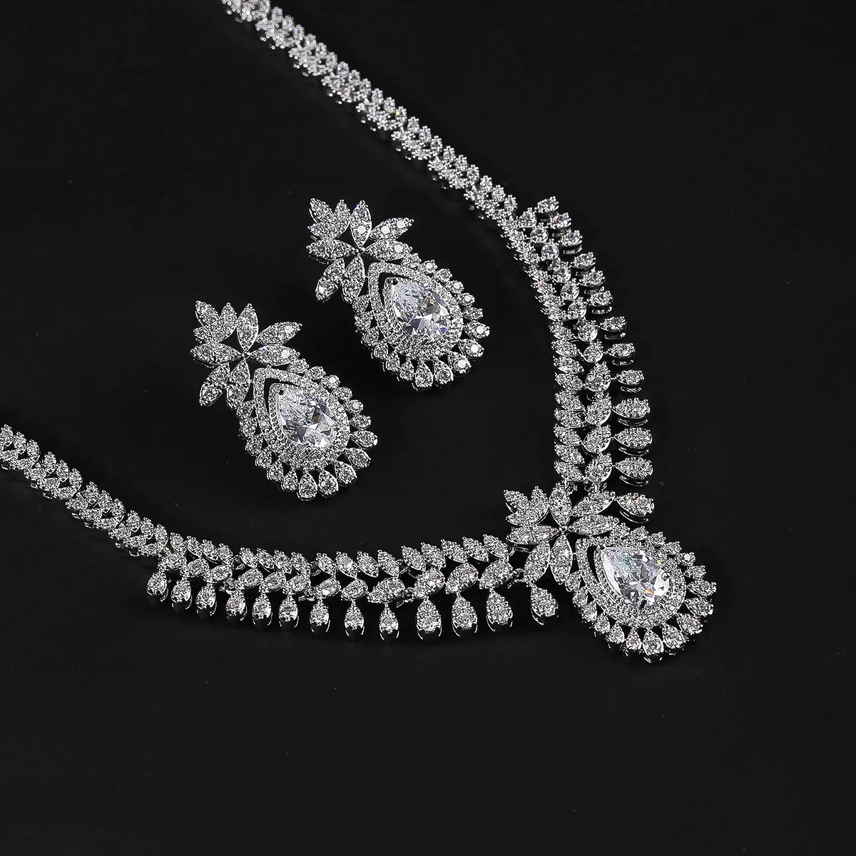 Fashion Cubic Zirconia Bridal Wedding Necklace and Pendant Earrings Jewelry Set Bridal Wedding Accessories CN11042