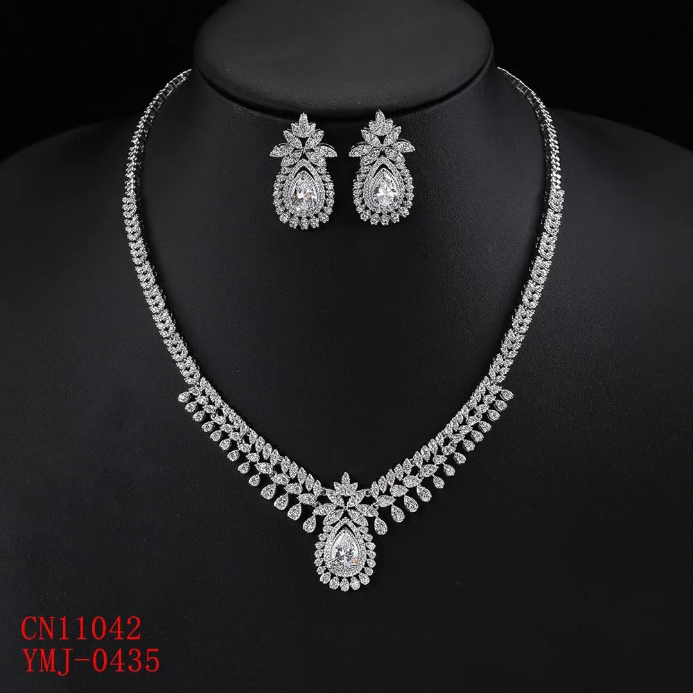 Fashion Cubic Zirconia Bridal Wedding Necklace and Pendant Earrings Jewelry Set Bridal Wedding Accessories CN11042