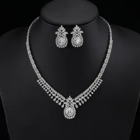 Fashion Cubic Zirconia Bridal Wedding Necklace and Pendant Earrings Jewelry Set Bridal Wedding Accessories CN11042