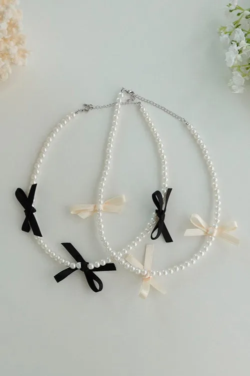 Faux Pearl w/Ribbon Choker