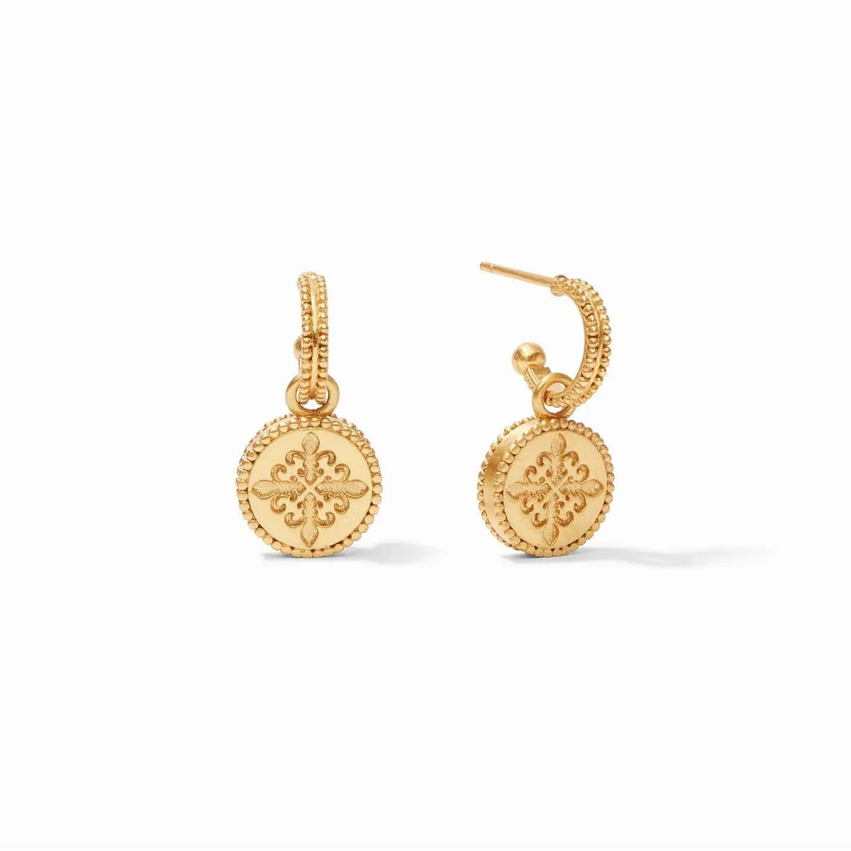 Fleur-de-Lis Hoop & Charm Earrings - Iridescent Emerald Green