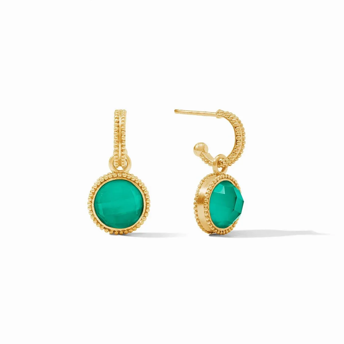 Fleur-de-Lis Hoop & Charm Earrings - Iridescent Emerald Green