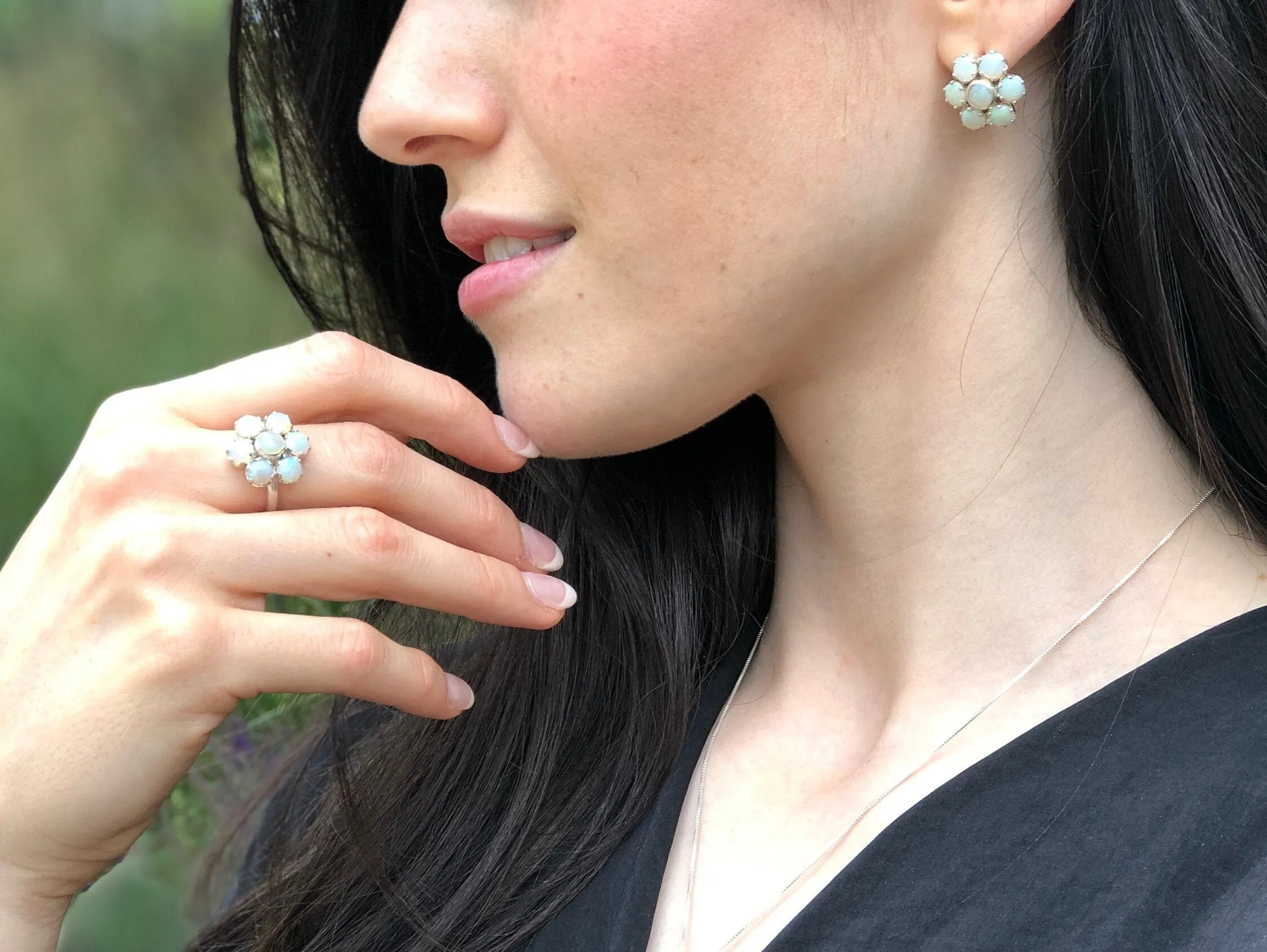 Flower Opal Ring - Natural Australian Opal, White Daisy Ring