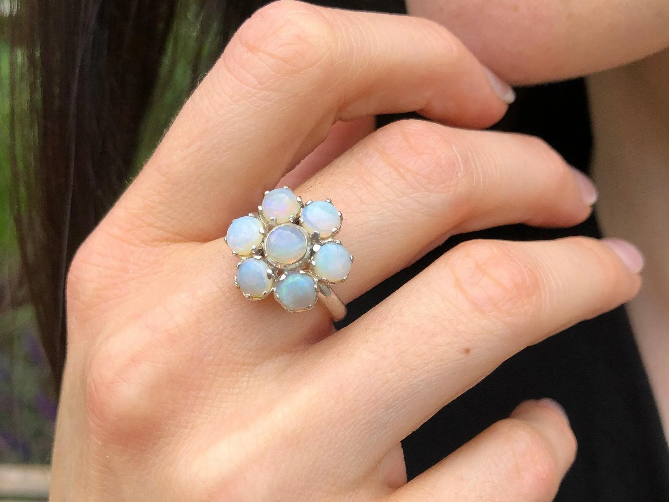 Flower Opal Ring - Natural Australian Opal, White Daisy Ring