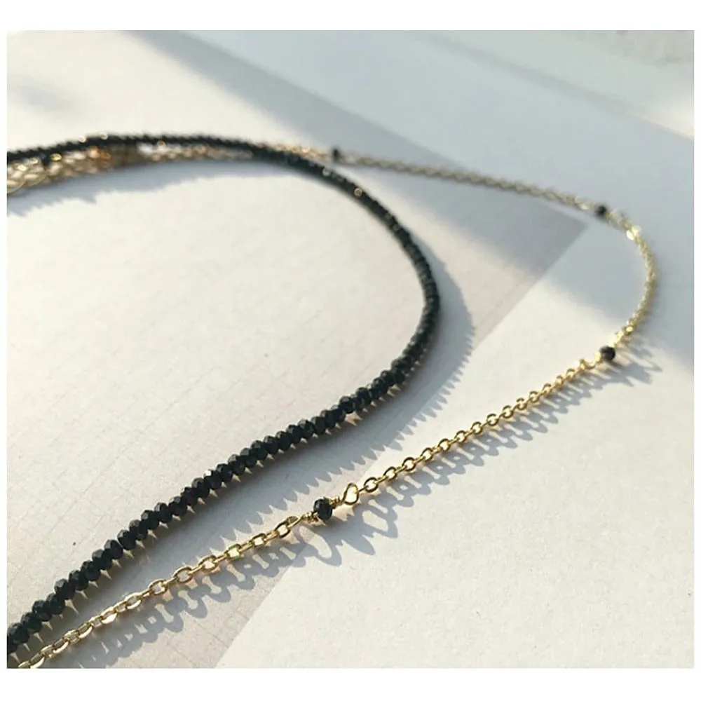Frenchy Black Quartz Choker Layered Necklace
