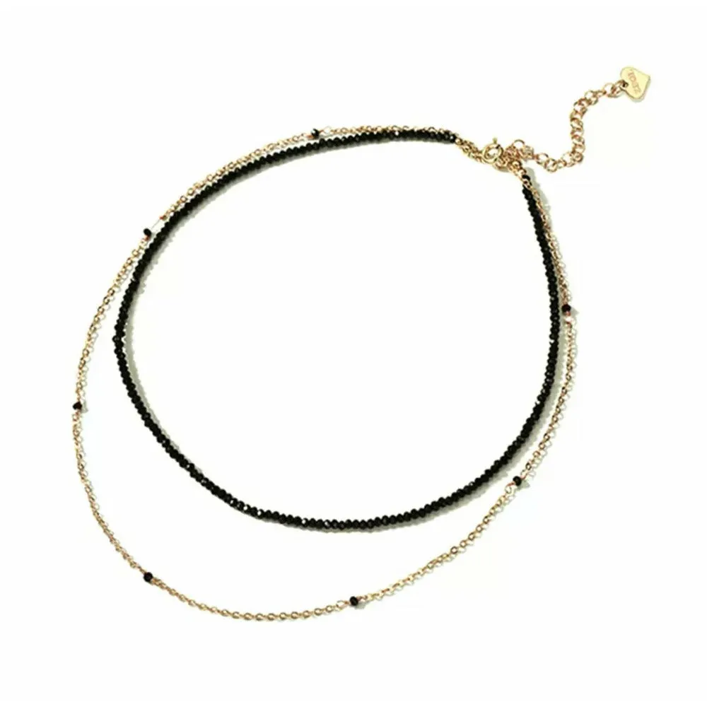 Frenchy Black Quartz Choker Layered Necklace