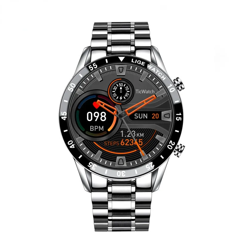 Full Circle Touch Screen Steel Band Luxury Bluetooth Call Men Smart Watch Waterproof Sport Activity Fitness Watch Box