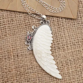 Garnet and Sterling Silver Angel Wing Pendant Necklace - Pale Angel | NOVICA